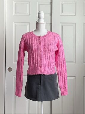 Pink Cable-Knit Button Front Women's Sweater